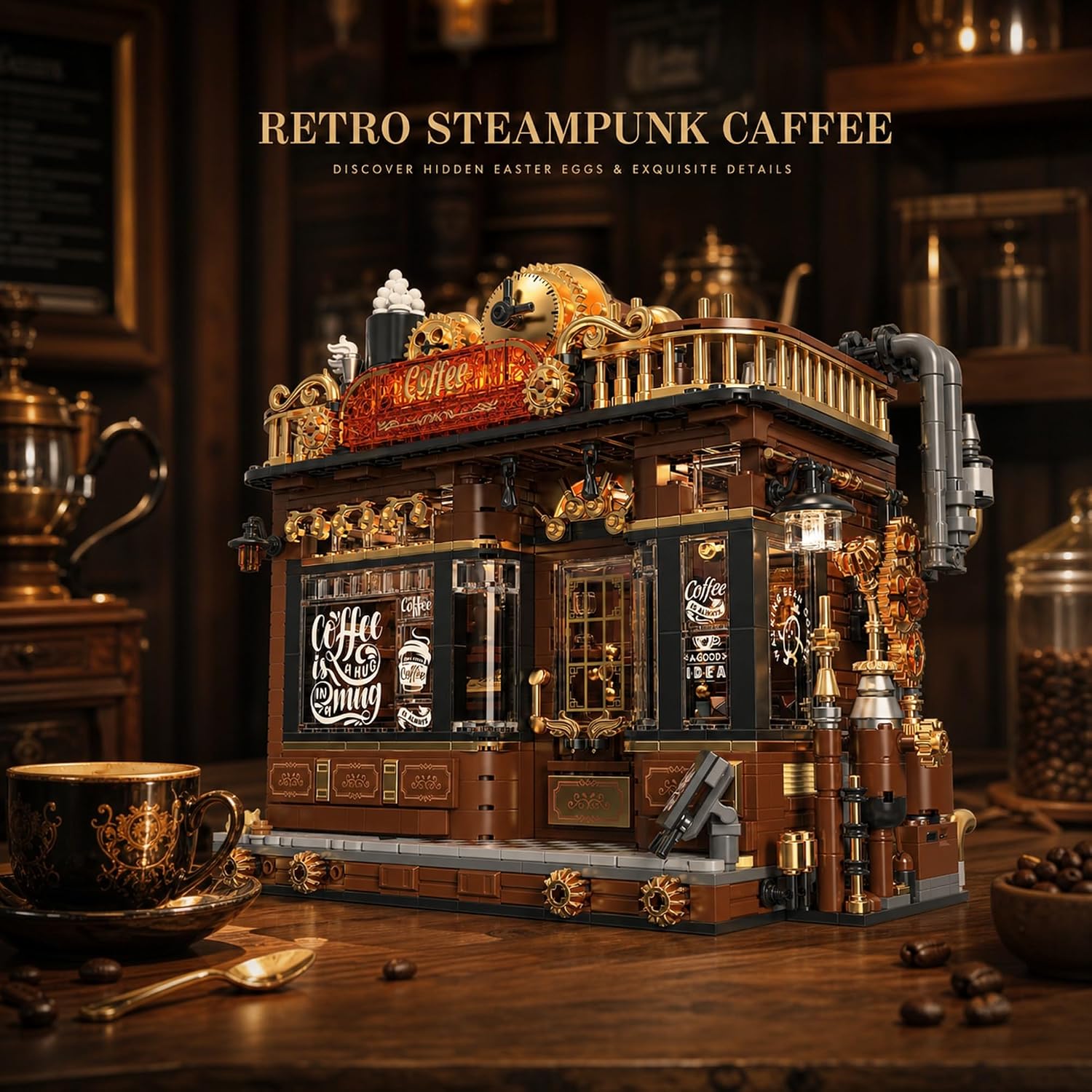 1606피스 스팀펑크 코너 커피숍 건축 세트 빈티지 산 - Vintage Collectible Shop 리뷰 및 가격